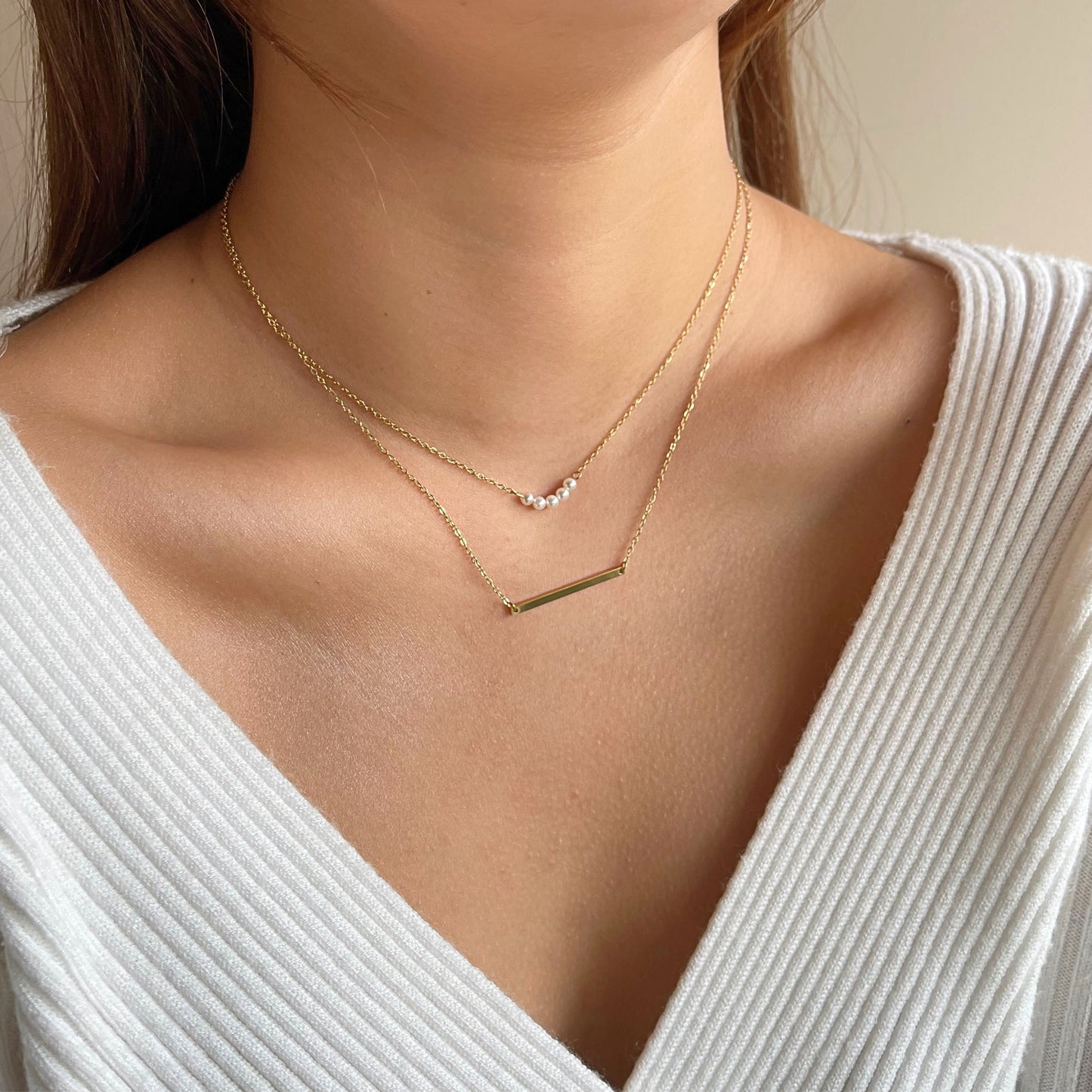 Eny - Mini Pearl Gold Layered Necklace - Set of Three