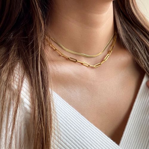 Chloe - Bold Herringbone Necklace Set - Set of Two