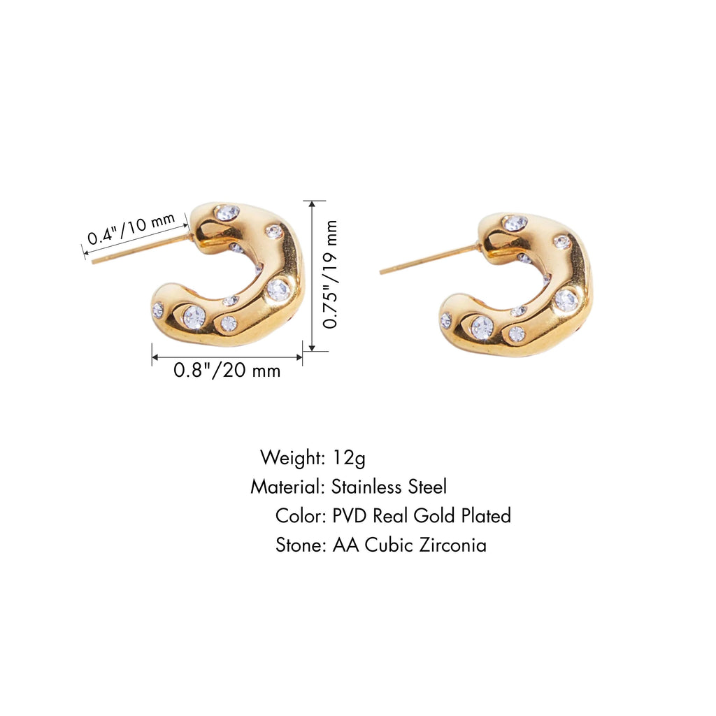 18K Gold C- Shape Bubble Earrings