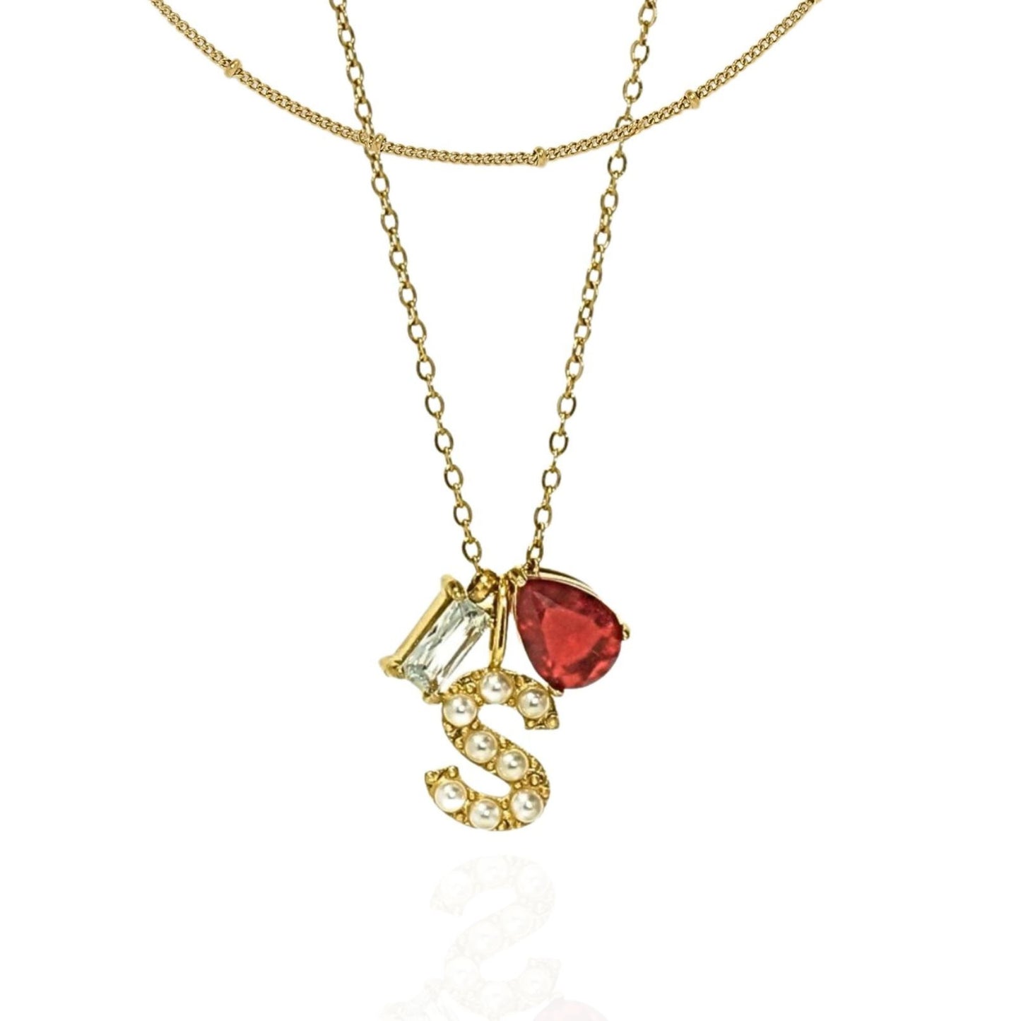 Custom Pearl Initial Necklace with Birthstone