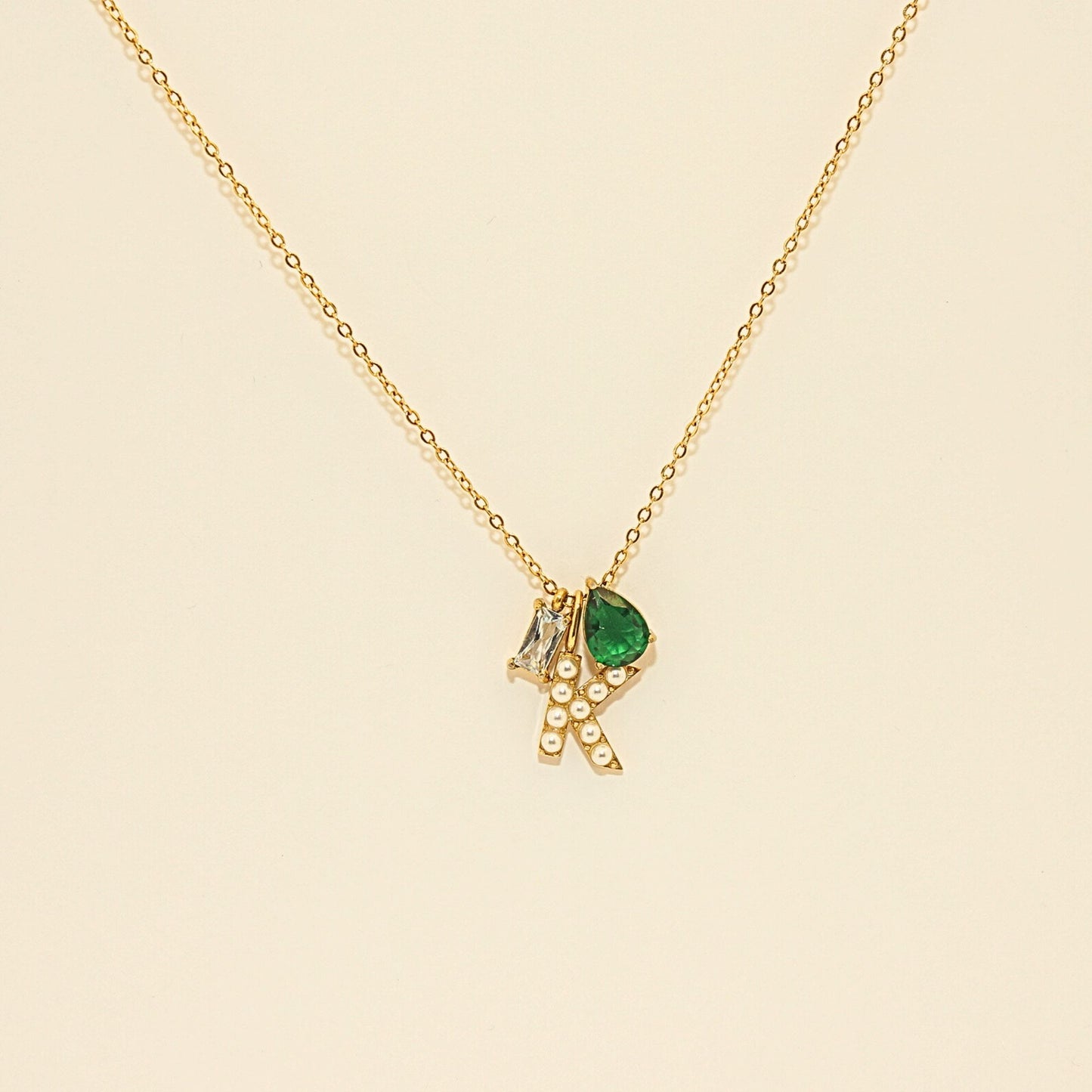 Custom Pearl Initial Necklace with Birthstone