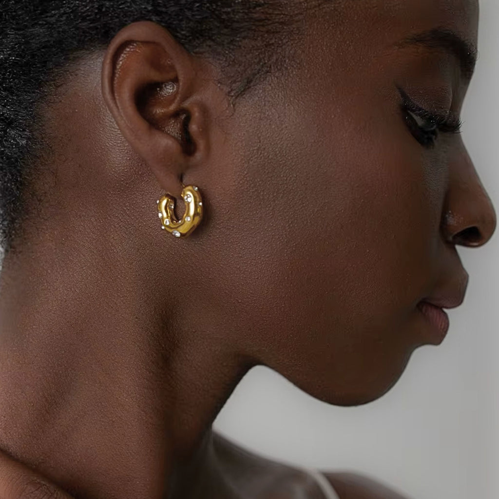 18K Gold C- Shape Bubble Earrings