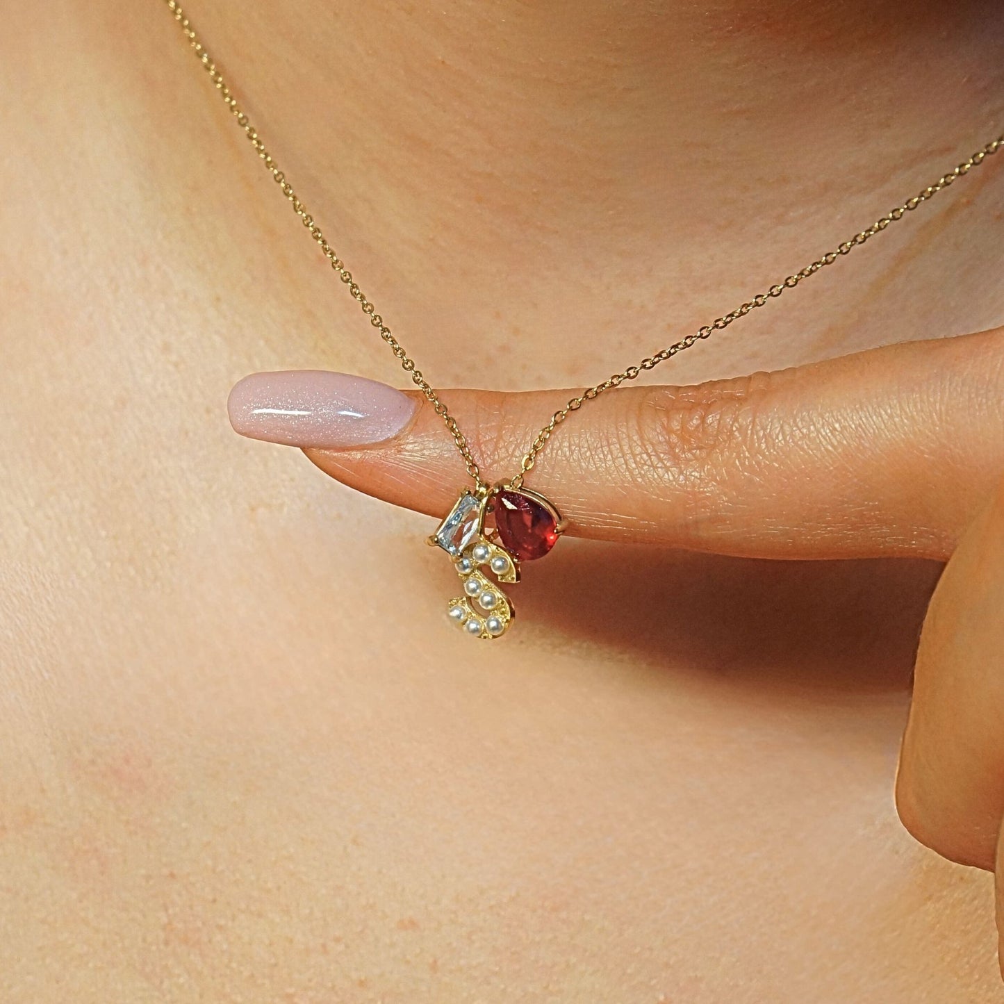 Custom Pearl Initial Necklace with Birthstone