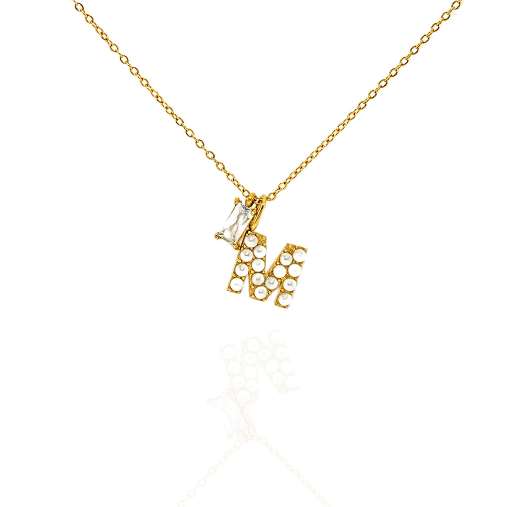 Custom Pearl Initial Necklace with Birthstone