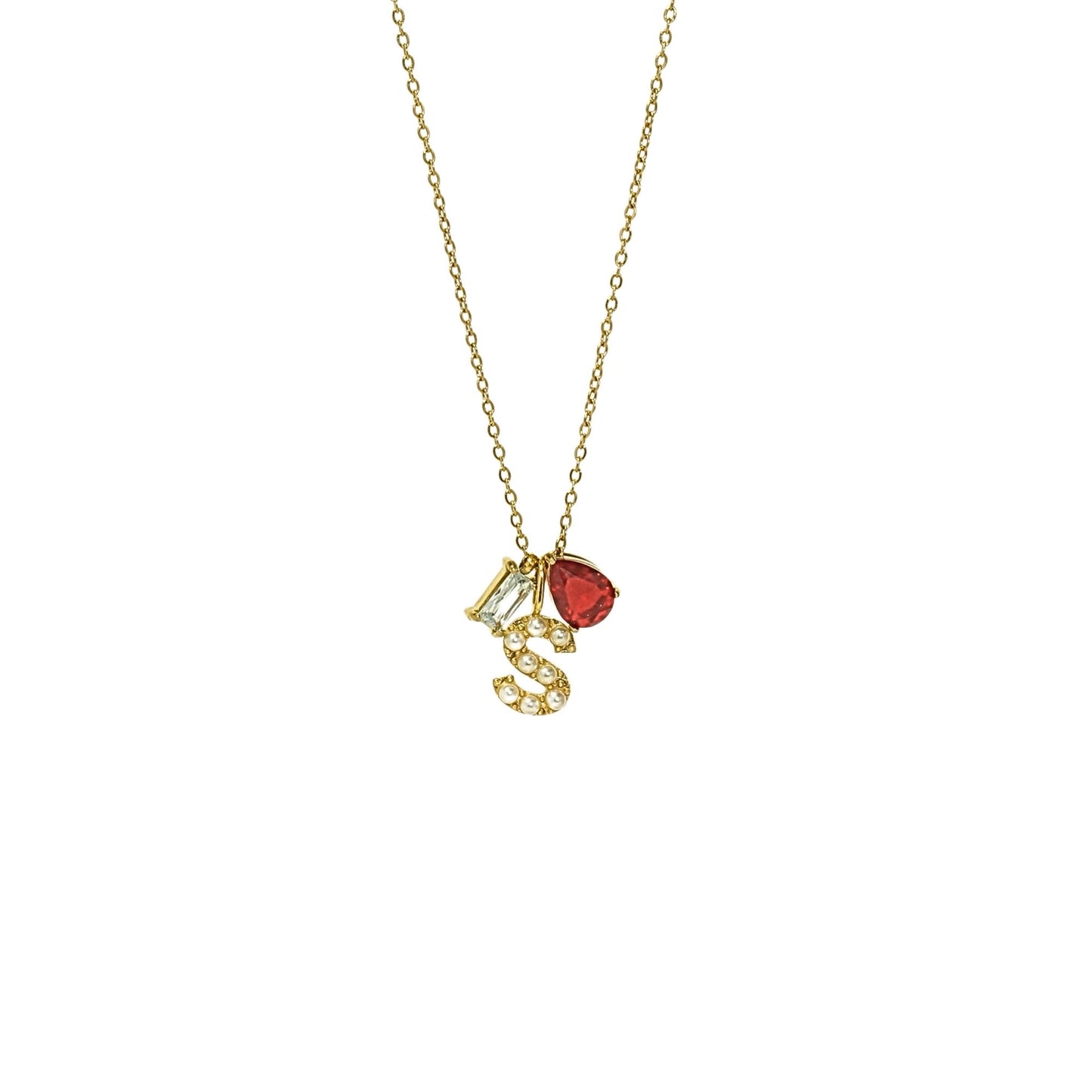Custom Pearl Initial Necklace with Birthstone | Personalized Letter Multi Stone Gold Chain