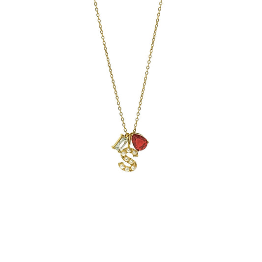 Custom Pearl Initial Necklace with Birthstone | Personalized Letter Multi Stone Gold Chain