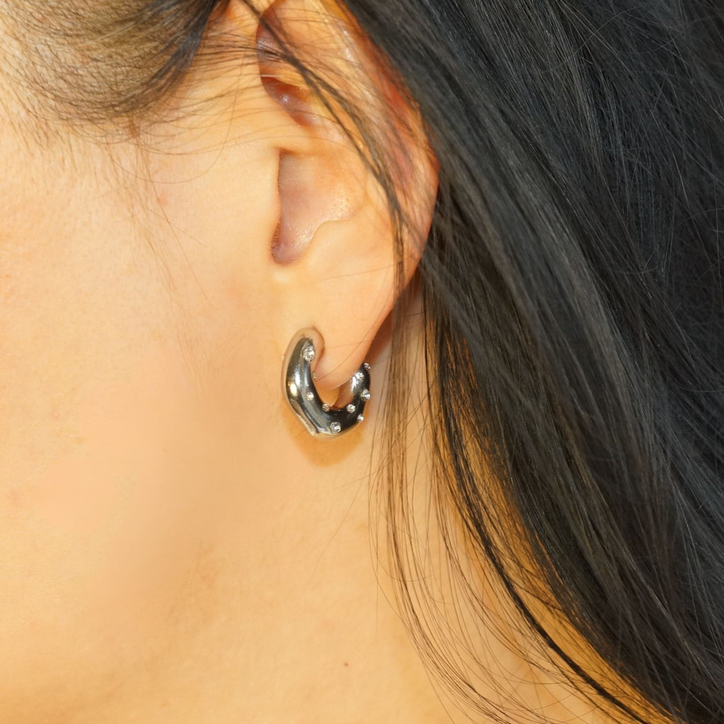 Silver C-Shape Puffy Earrings
