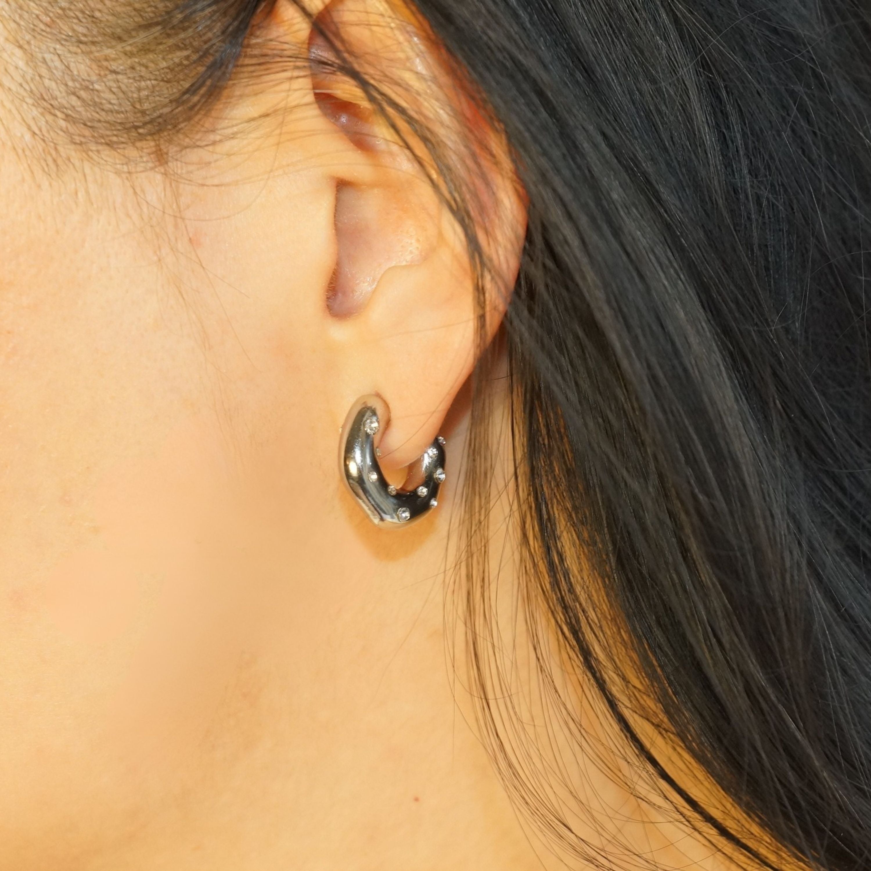 Silver C-Shape Puffy Earrings