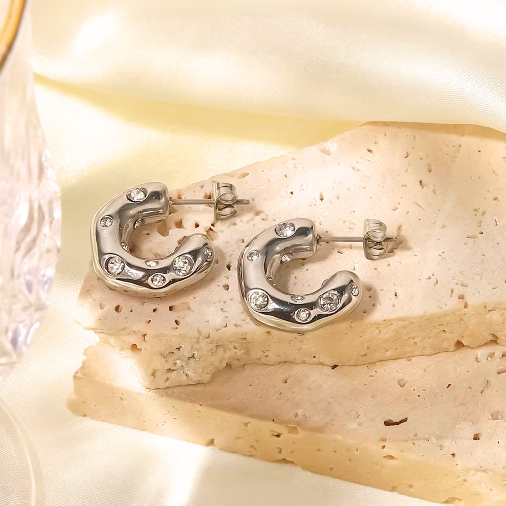 Silver C-Shape Puffy Earrings