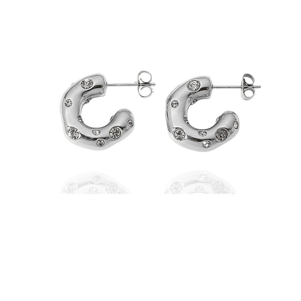 Silver C-Shape Puffy Earrings