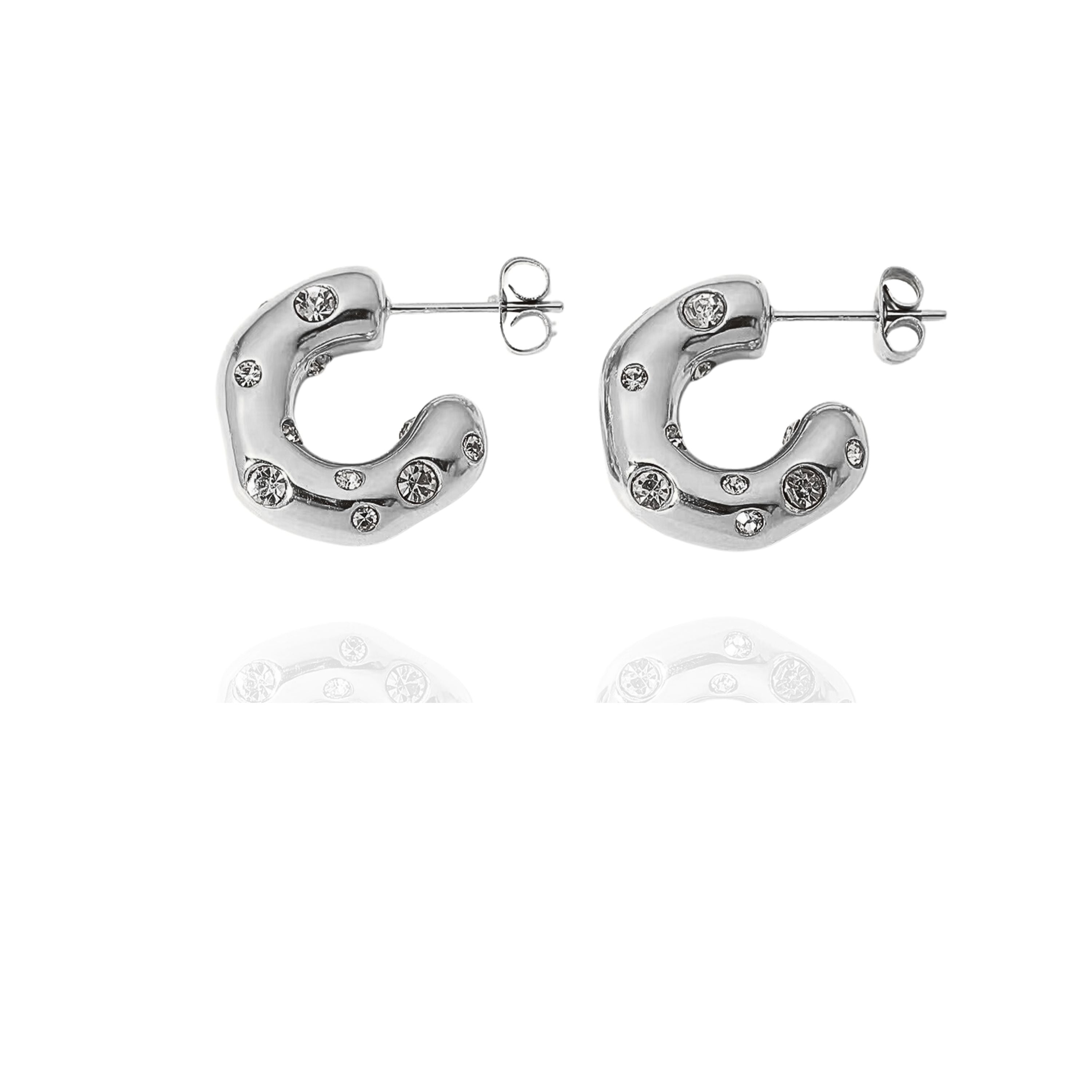 Silver C-Shape Puffy Earrings