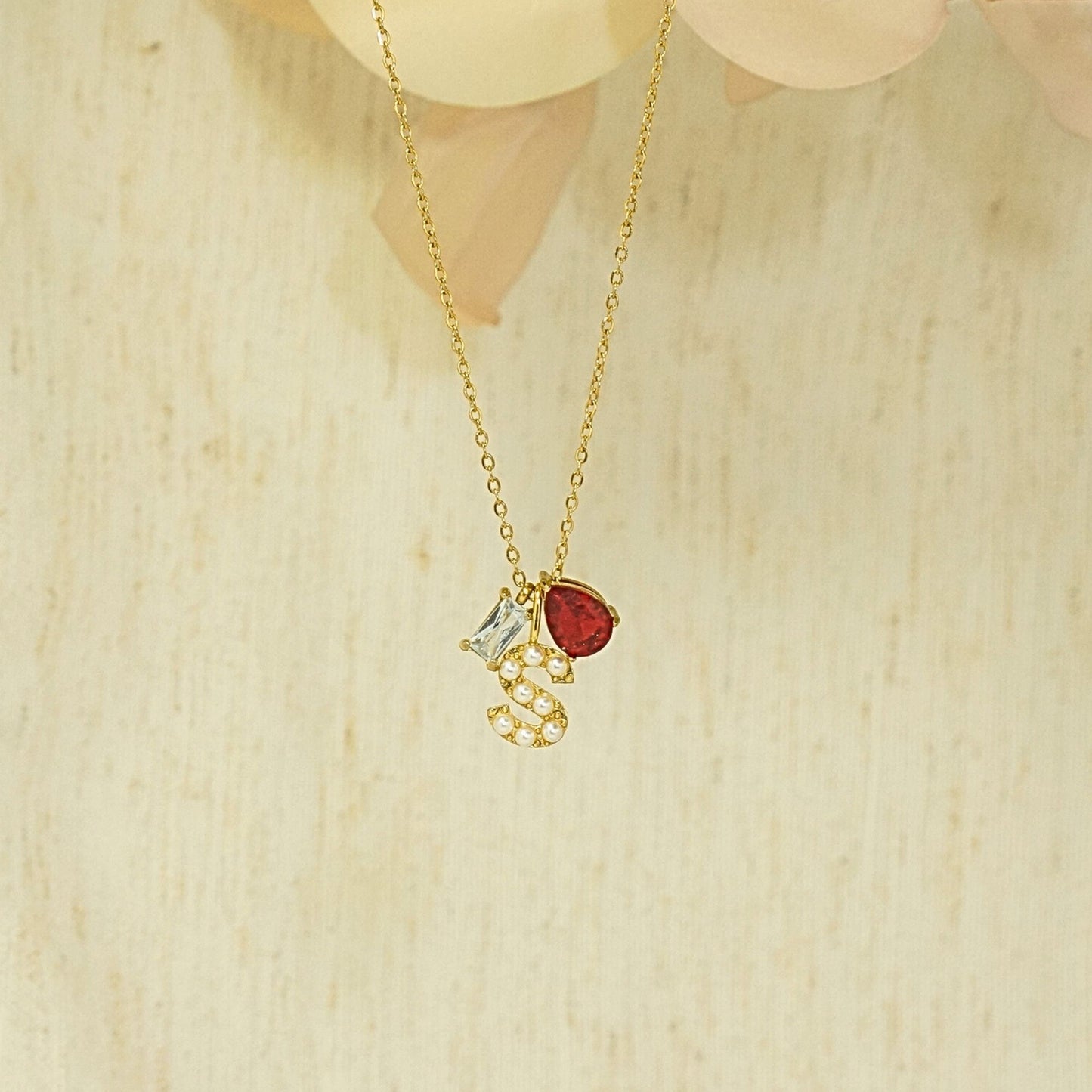 Custom Pearl Initial Necklace with Birthstone