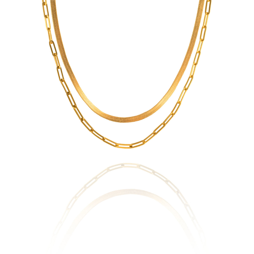 Chloe - Bold Herringbone Necklace Set - Set of Two